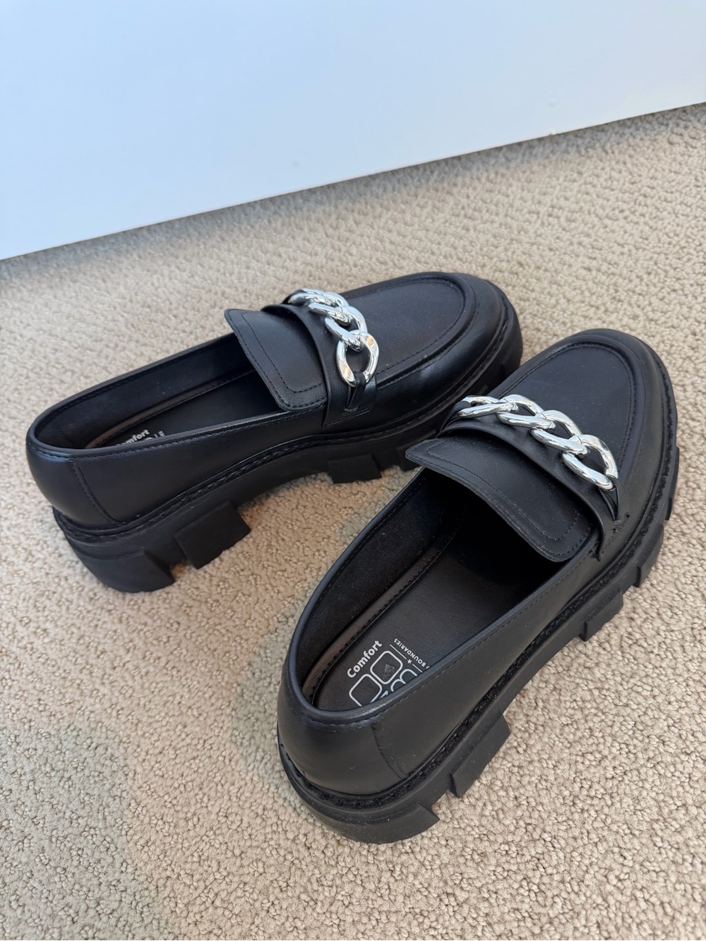 Black Chain-Trim Platform Loafers - Women